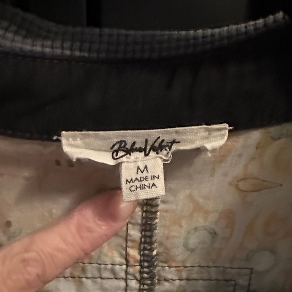 Blue Velvet Med. Women's Patchwork Button Down Shirt - Black, Blue, Yellow ❤️ - Picture 2 of 5